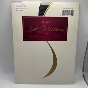Hanes Silk Reflections Sheer Collection Pantyhose Reinforced Toe AB Barely Black